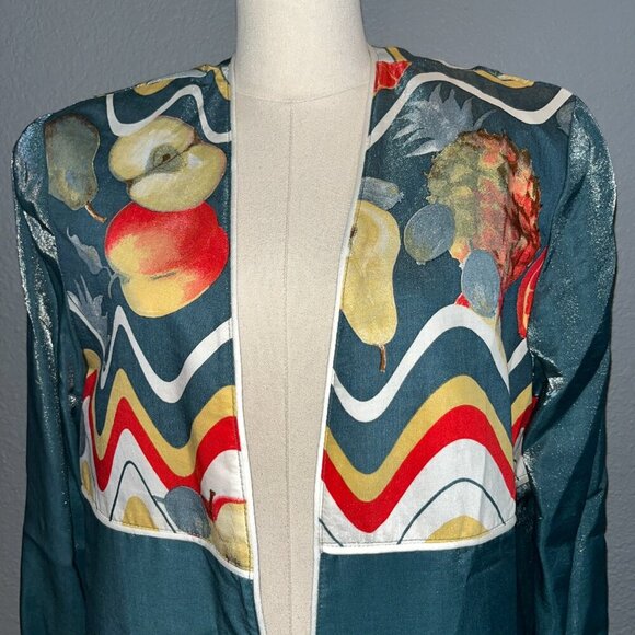 Vintage 80'S PLATINUM by DOROTHY SCHOELEN New with Tags Shimmery Jacket w/ Fruit - Picture 2 of 11